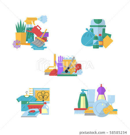 Vector cleaning flat icons piles set illustration Vector cleaning flat icons piles set illustration 58585234