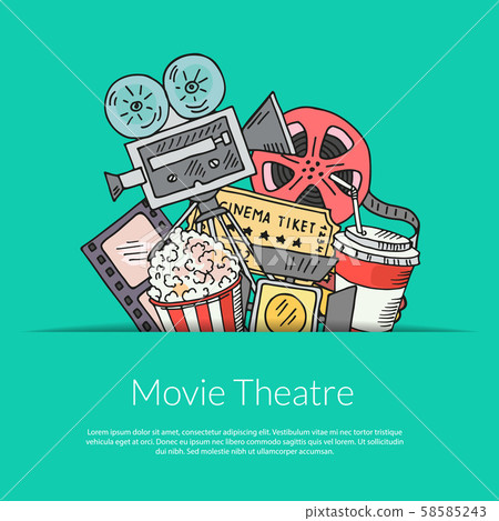 Vector cinema doodle icons background illustration Vector cinema doodle icons background illustration 58585243