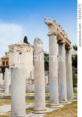 Ancient ruins at the Roman Agora located to the north of the Acropolis in Athens Ancient ruins at the Roman Agora located to the north of the Acropolis in Athens 58585275