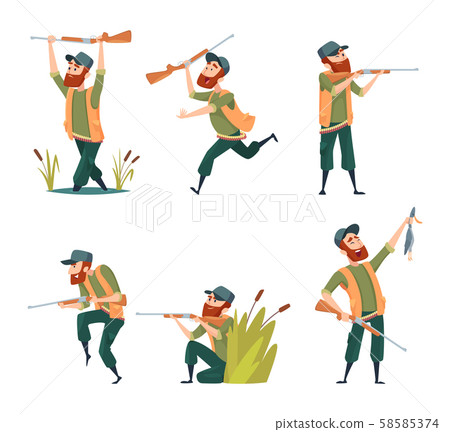 Characters of hunters. Vector cartoon illustrations of various hunter mascots 58585374
