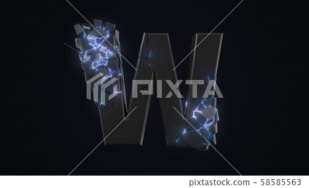 strangely cracked W letter. technological and 58585563