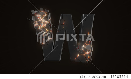 strangely cracked W letter. technological and strangely cracked W letter. technological and 58585564