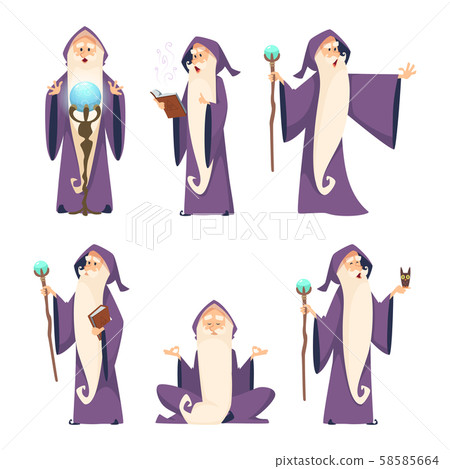 Wizard male. Cartoon mascot in action poses Wizard male. Cartoon mascot in action poses 58585664