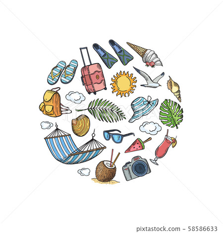 Vector hand drawn summer travel elements in... - Stock Illustration ...