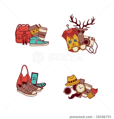 Vector hipster doodle icons illustration. New fashion sketch elements Vector hipster doodle icons illustration. New fashion sketch elements 58586755
