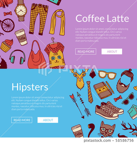 Vector hipster doodle icons horizontal banners illustration Vector hipster doodle icons horizontal banners illustration 58586756