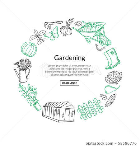 Vector gardening doodle icons in circle form Vector gardening doodle icons in circle form 58586776