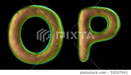 Letter set O, P made of realistic 3d render natural gold snake skin texture. Letter set O, P made of realistic 3d render natural gold snake skin texture. 58587041