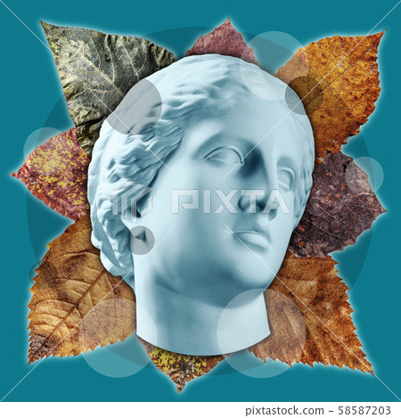 Contemporary art concept collage with antique statue head in a surreal style. Modern unusual art. 58587203