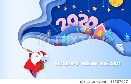 Download Happy New Year 2020 3d Paper Cut Art Stock Illustration 58587637 Pixta