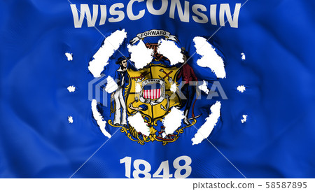 Wisconsin state flag with a small holes 58587895
