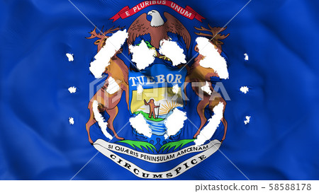 Michigan state flag with a small holes Michigan state flag with a small holes 58588178