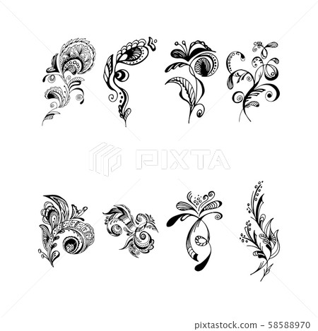 Set of summer tropical flowers. Floral botanical Set of summer tropical flowers. Floral botanical 58588970