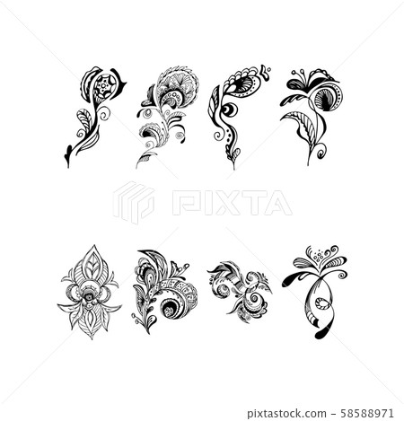 Set of summer tropical flowers. Floral botanical 58588971