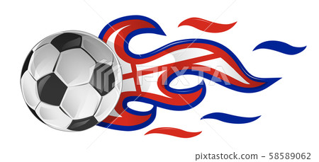 soccer ball on fire with england flag. 58589062