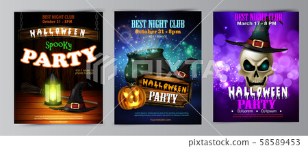 Halloween party flyer set vector Halloween party flyer set vector 58589453