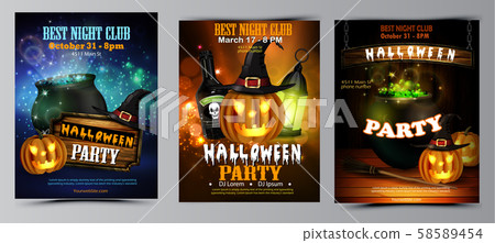 Halloween party flyer set vector Halloween party flyer set vector 58589454