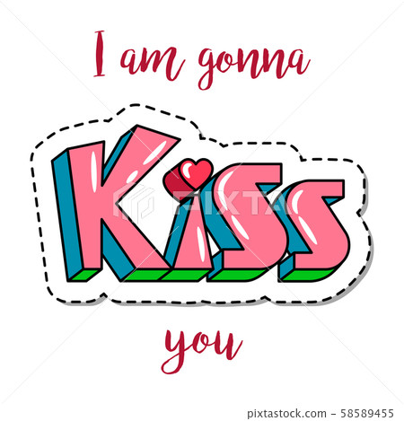 Fashion patch element with kiss lettering Fashion patch element with kiss lettering 58589455