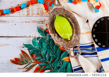 Traditional symbols Jewish festival of Sukkot 58591118