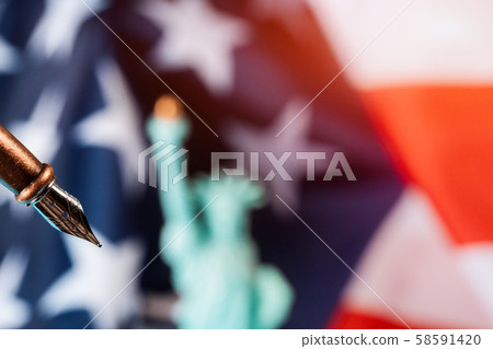 American flag and the Statue of liberty background 58591420