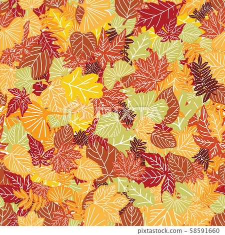 Various hand drawn autumn leaves overlapping to form an endless pattern. Vector seamless pattern for Various hand drawn autumn leaves overlapping to form an endless pattern. Vector seamless pattern for 58591660