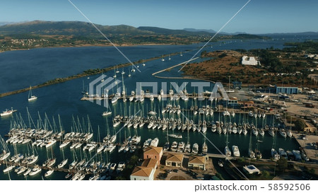 Aerial view of busy marina sea traffic. Lefkas, Greece 58592506