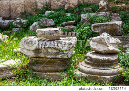 Ancient ruins at the Roman Agora located to the north of the Acropolis in Athens Ancient ruins at the Roman Agora located to the north of the Acropolis in Athens 58592554