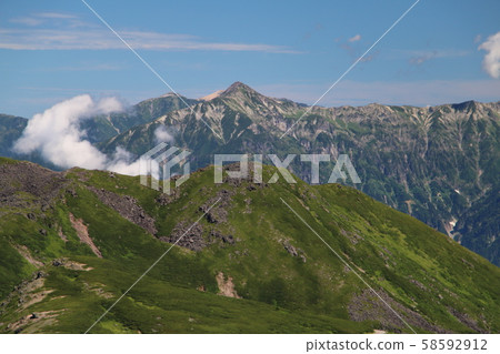 Great panorama of the Northern Alps, view from Norikura Fujimitake Great panorama of the Northern Alps, view from Norikura Fujimitake 58592912
