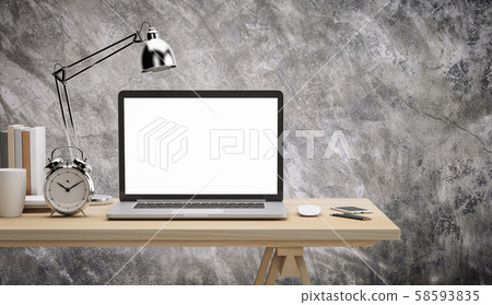 Computer notebook blank screen on wood table and Computer notebook blank screen on wood table and 58593835