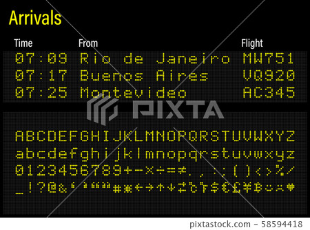 LED digital font letters numbers and symbols 58594418