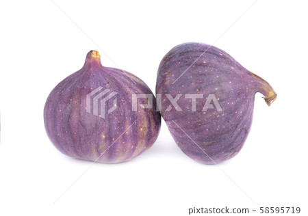 Fresh purple fig fruit isolated on white background. Whole ripe fig fruit. 58595719