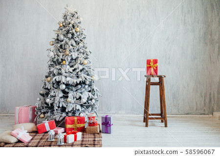 Christmas Tree New Year presents holiday winter interior background 58596067