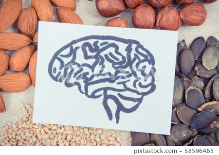 Drawing of brain and healthy food for power Drawing of brain and healthy food for power 58596465