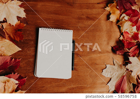yellow and red leaves autumn background notepad notes postcard 58596758