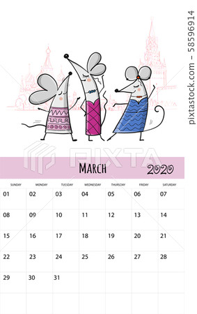 Funny mouses and travel, symbol of 2020 year. Calendar design Funny mouses and travel, symbol of 2020 year. Calendar design 58596914