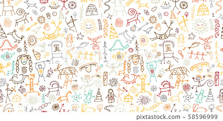 Rock paintings background, seamless pattern for your design 58596999
