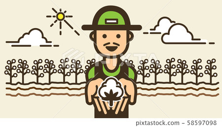 Cotton flower and happy farmer illustration 58597098