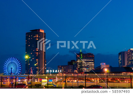 Ferris Wheel and Kobe Mosaic shopping mall is 58597493