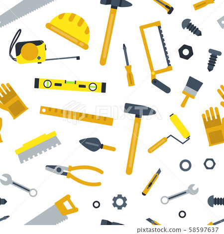 Vector flat construction tools pattern or... - Stock Illustration ...