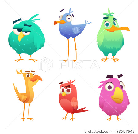 Cartoon funny birds. Faces of cute animals colored baby eagles happy birds. Vector clipart Cartoon funny birds. Faces of cute animals colored baby eagles happy birds. Vector clipart 58597645