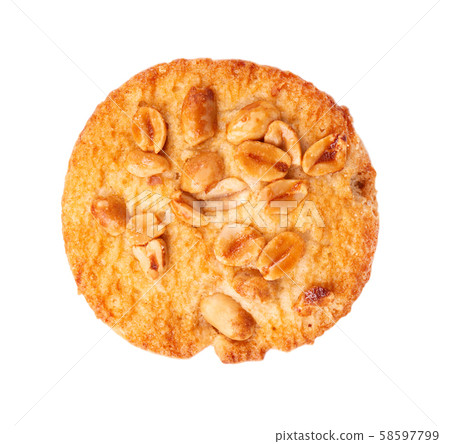 Cookies with peanuts isolated on white background. Cookies with with nuts and caramel. Sweet 58597799
