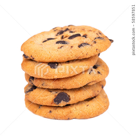 Chocolate chip cookie isolated on white background. Cookies with chocolate drops. Sweet biscuits Chocolate chip cookie isolated on white background. Cookies with chocolate drops. Sweet biscuits 58597851