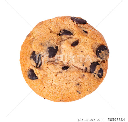 Chocolate chip cookie isolated on white background. Cookies with chocolate drops. Sweet biscuits 58597884