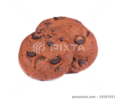 Double chocolate chip cookies isolated on white background. Cookies with chocolate drops. Sweet 58597931