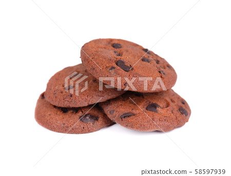 Double chocolate chip cookies isolated on white background. Cookies with chocolate drops. Sweet 58597939
