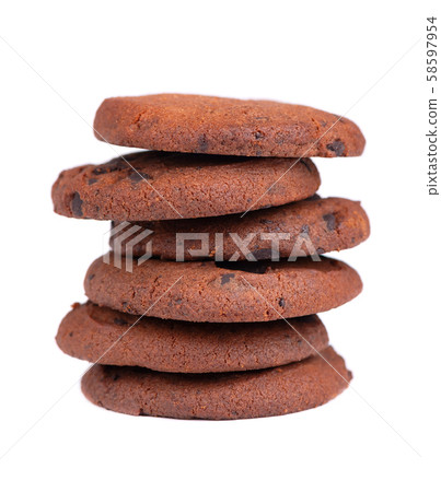 Double chocolate chip cookies isolated on white background. Cookies with chocolate drops. Sweet 58597954