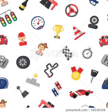 Vector flat car racing icons pattern or background illustration Vector flat car racing icons pattern or background illustration 58598108