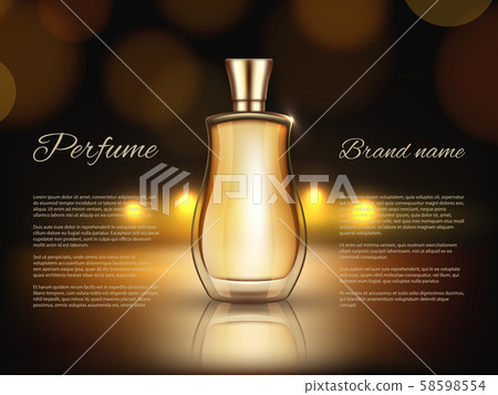 Perfumes advertizing. Realistic illustrations of perfumes bottles Perfumes advertizing. Realistic illustrations of perfumes bottles 58598554