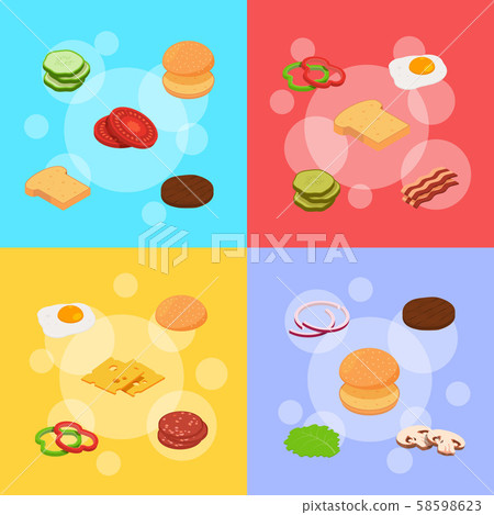 Vector isometric burger ingredients infographic concept illustration Vector isometric burger ingredients infographic concept illustration 58598623