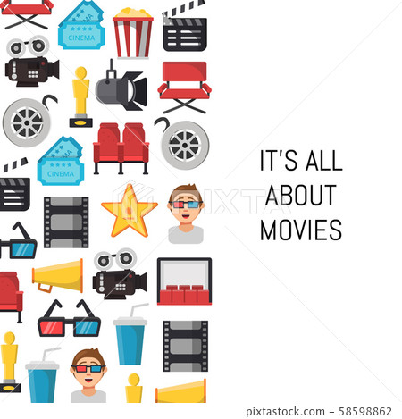 Vector flat cinema icons background with place... - Stock Illustration ...